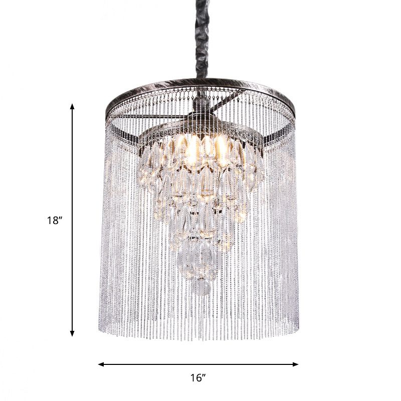 Eenvoudige taps toelopende hanglamp kristallen druppel 1 lichte eetkamer met metalen kraal deco in zilver