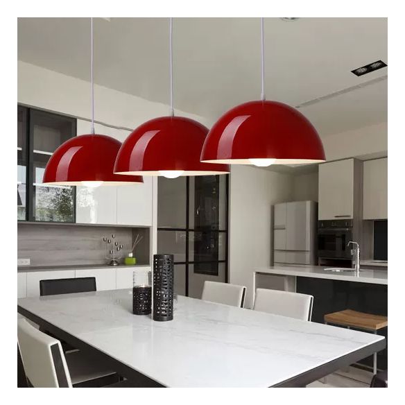 Luz colgante de cúpula negra/blanca/roja aluminio nórdico 1 luz de suspensión de luz para comedor, 12 "/14"/16 "de ancho