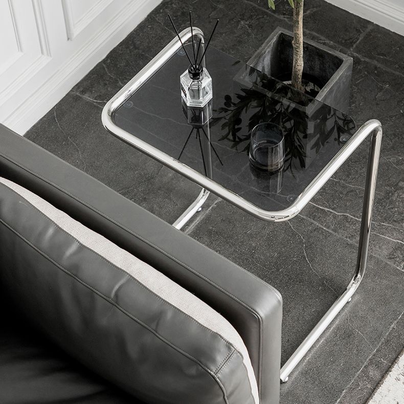Modernistic Glass Top Corner Table Metal C Side Table for Living Room