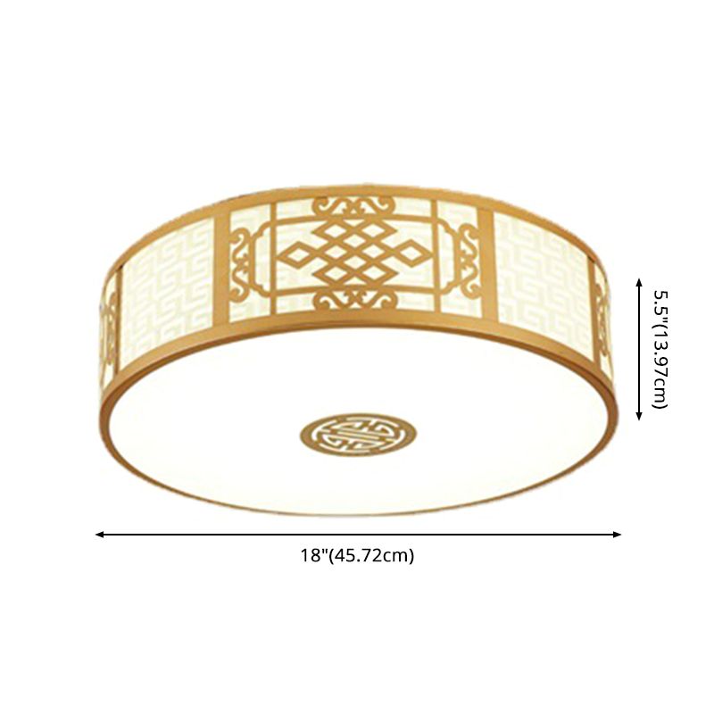 Cylindrical Wrought Iron Ceiling Fixture in Traditional Creative Style Fabrics Flush Mount for Dining Room