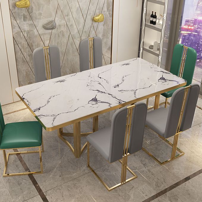 Metal Traditional Luxury Rectangle Indoor Table Sintered Stone Top Table for Dining Room