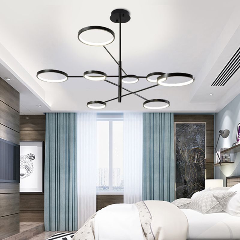 Moderne stijl cirkelvorm hanger kroonluchters metalen kroonluchter lichten in zwart