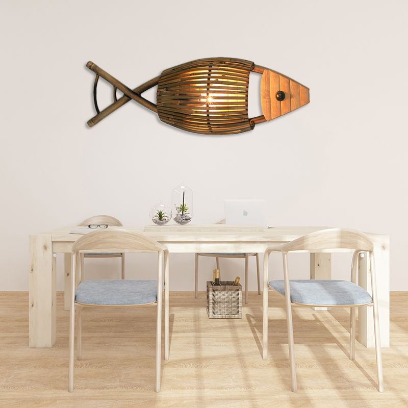 Style de style tropical Design Mur Moup Light Bamboo 1-Light Dining Room Sorpor Éclairage en bois