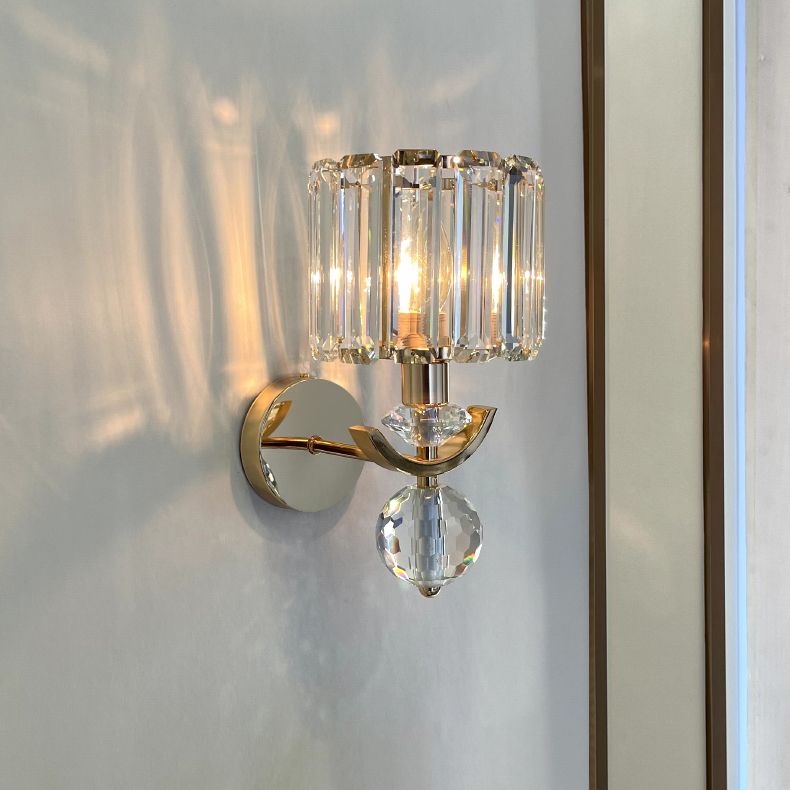Iron Sconce Light with Crystal Shade Postmodern Wall Mounted Light Fixture