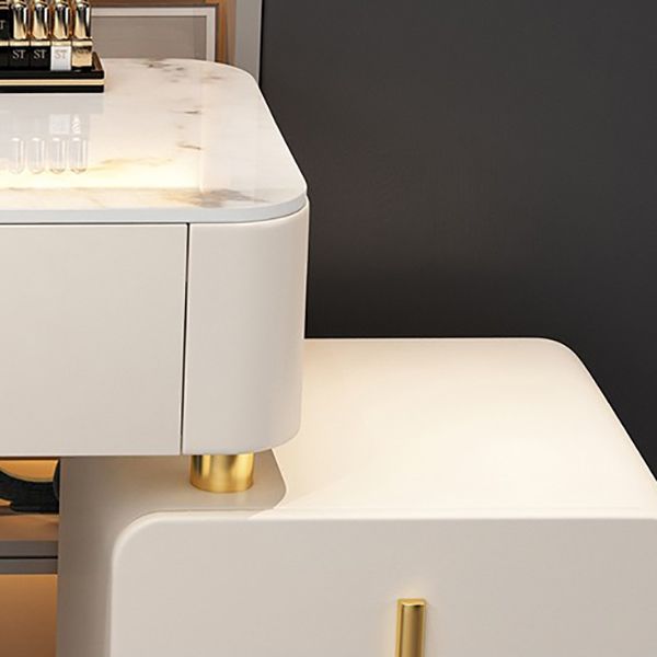 Modern Stone Top Makeup Vanity Desk with Solid Wood Storage Drawers