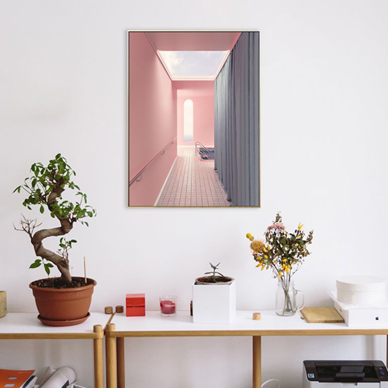 Textured Curtain and Hallway Painting Canvas Modern Style Wall Print for Playroom