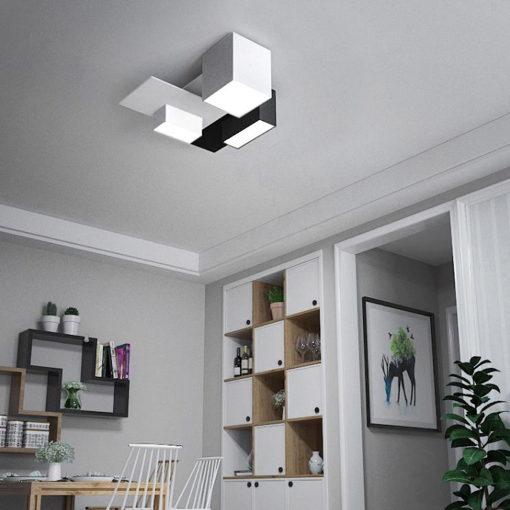 Plafonnier LED noir et blanc en fer de simplicité moderne, plafonnier géométrique avec abat-jour en acrylique