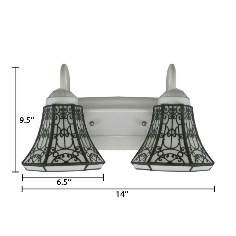 Stained Glass White Sconce Light Fixture Flared 2 Heads Tiffany Wall Light Fixture