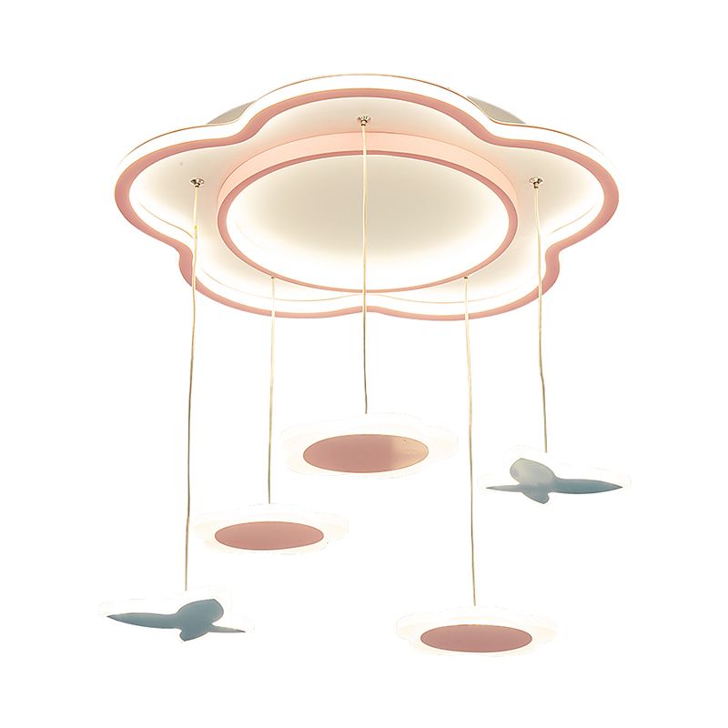 Blumenform Metallic Mehrdecke Licht zeitgenössische Lichter rosa LED -Pendellampe für Mädchenzimmer