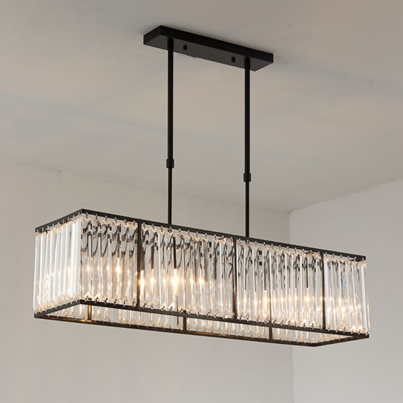 Modern Rectangle Shade Island Pendant Clear Crystal Island Light for Dinning Room