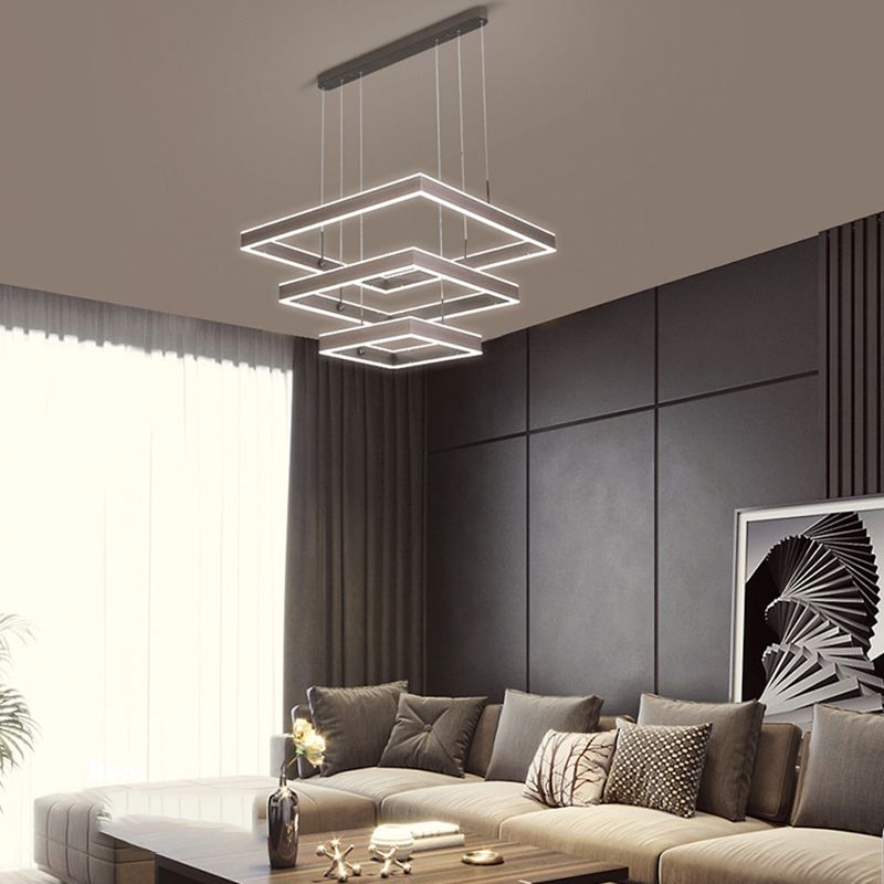 Minimalist Square Suspension Lamp Metal Multi-Layered LED Chandelier for Living Room