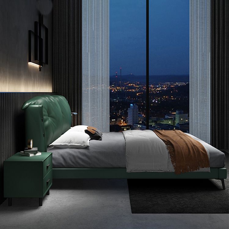 North European Wood and Genuine Leather with Upholstered Headboard