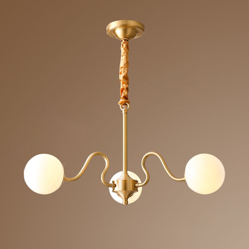 American Style Chandelier White Glass Multi Light Hanging Light with Brass for Bedroom