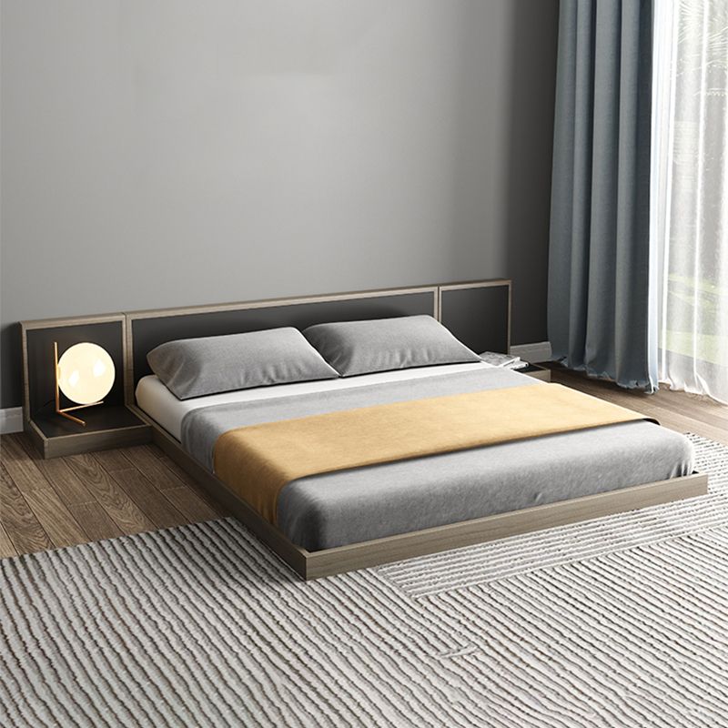 Contemporary Gray Panel Bed with Rectangular Headboard in Wood
