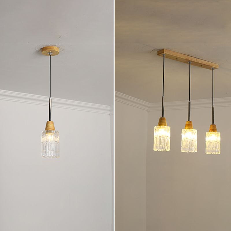 Geometrisches Glas hängend hängendes Holz zeitgenössischer Stil Anhänger Licht für Küche