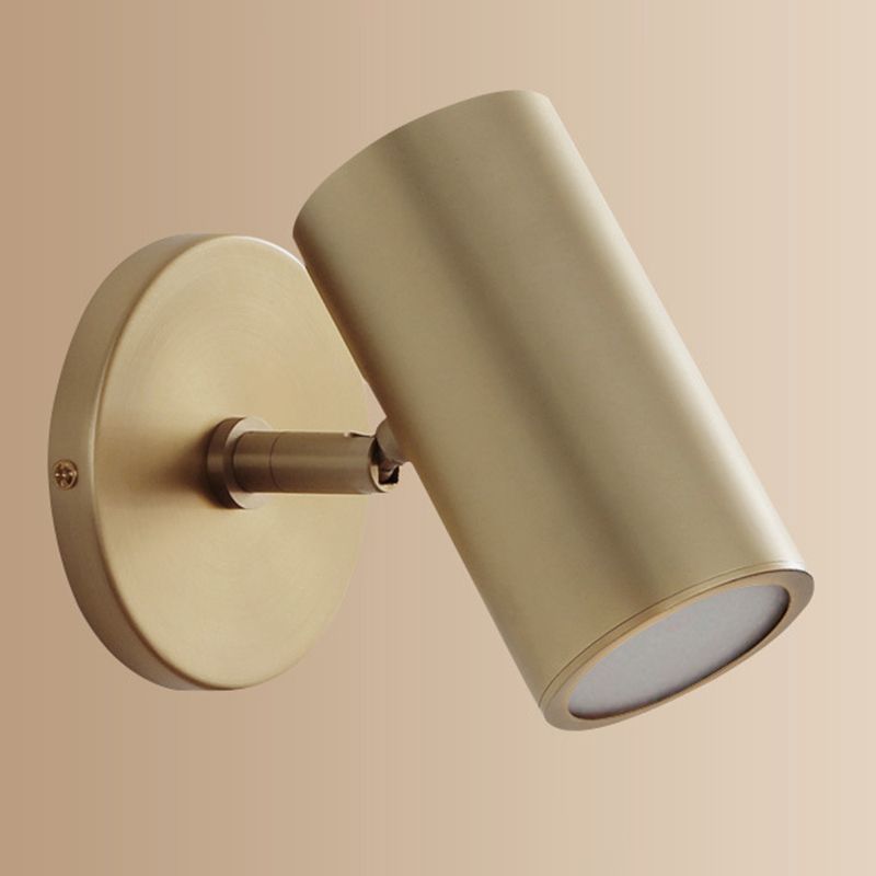 Modern Brass Wall Light Cylinder 6" High Reading Wall Sconce in Gold for Bedroom
