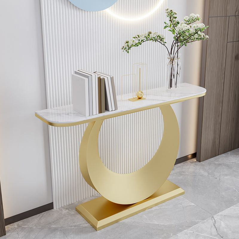 Stone Half Moon Console Table 31.5-inch Tall Accent Table with 1 Shelf