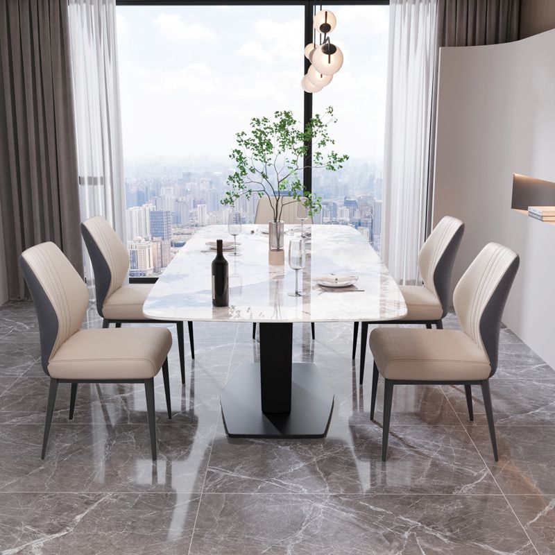 Modern Rectangle Sintered Stone Top Metal Base Dining Table with Chairs