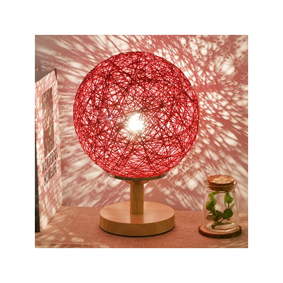 Rattan Hand-Woven Table Lamp Contemporary 6"/7" W 1 Bulb White/Red Table Light with Global Shade and Wooden Base
