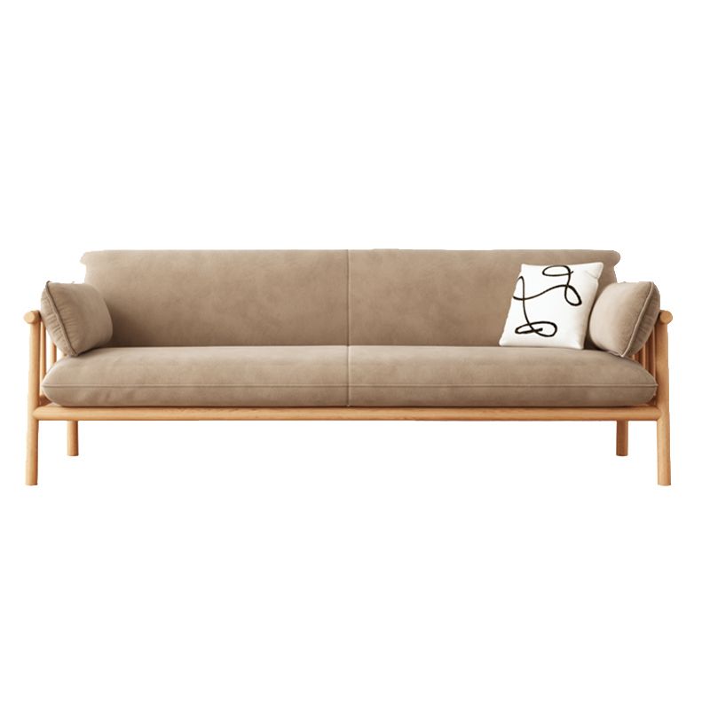 Slipcovered Single Cushion Sofa Tropical Solid Wood Seat with Pillows