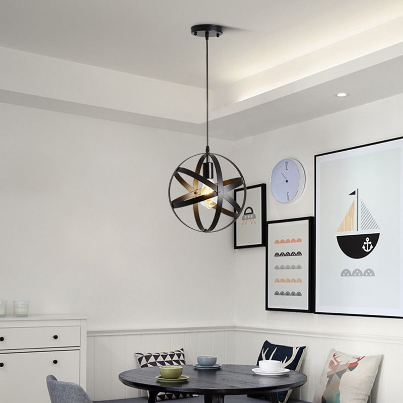 Zwarte ijzeren kooi 1-licht hangende licht retro industriële stijl verlichting hanger met 59 "verstelbare draad