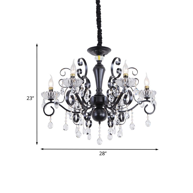 Chandelier suspendu au chandelier traditionnel 6 lumières à facette de suspension à balles à facettes en noir