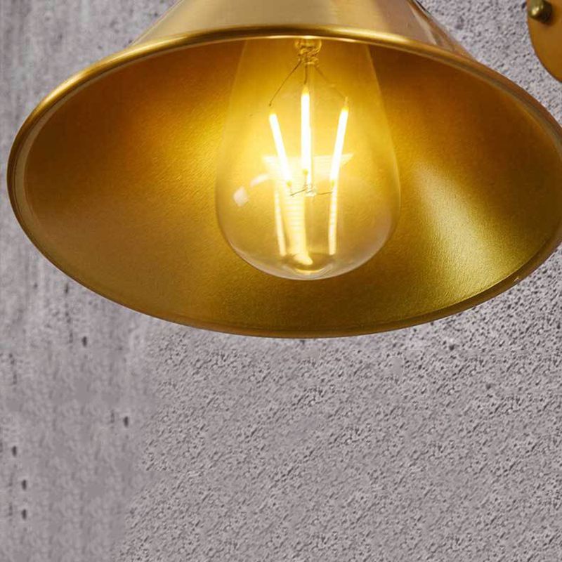 Industrial Clad Cone Wall Lights Iron 1-Light Wall Sconce Lighting in Gold