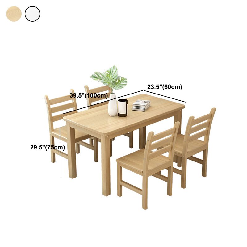 Rectangular Solid Wood Dining Table Modern White-natural Furniture with 4 Legs for Indoor