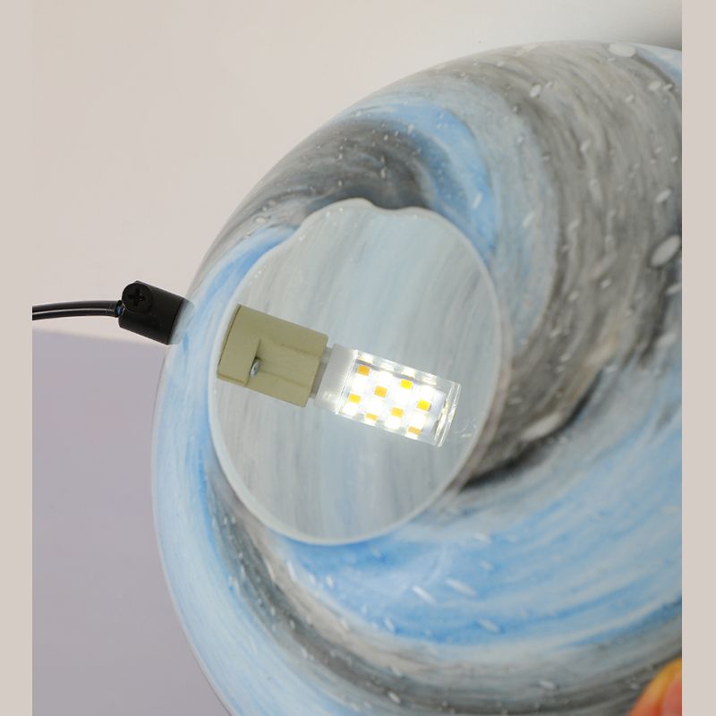 Stained Glass Planet Hanging Lamp Minimalist 1-Light Down Lighting Pendant for Bedroom