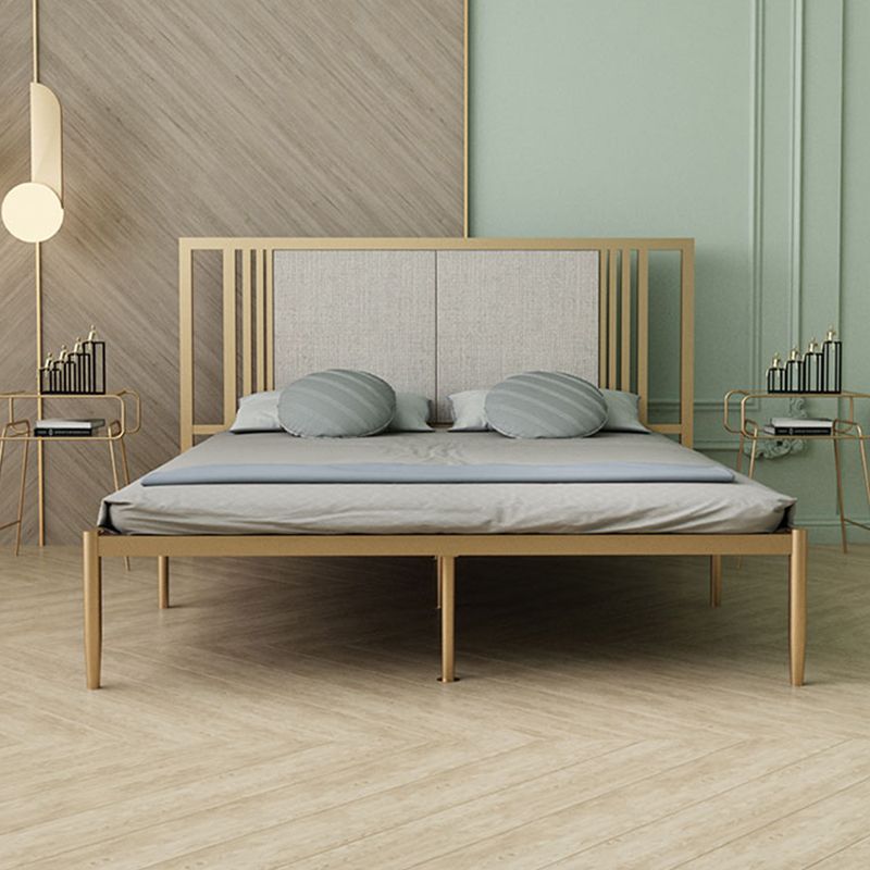 Iron Frame Panel Beb with Rectangle Upholstered Headboard and Metal Legs