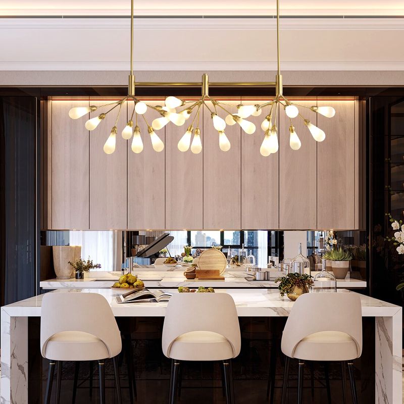 Brass Finish Firefly Suspension Light Postmodern 27 Lights Glass Island Light Fixture