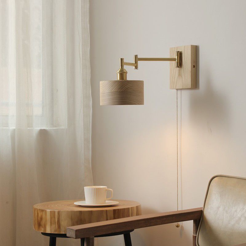 Contemporary Wood Wall Sconce Lighting Cylinder Shape Wall Lamp for Bedroom