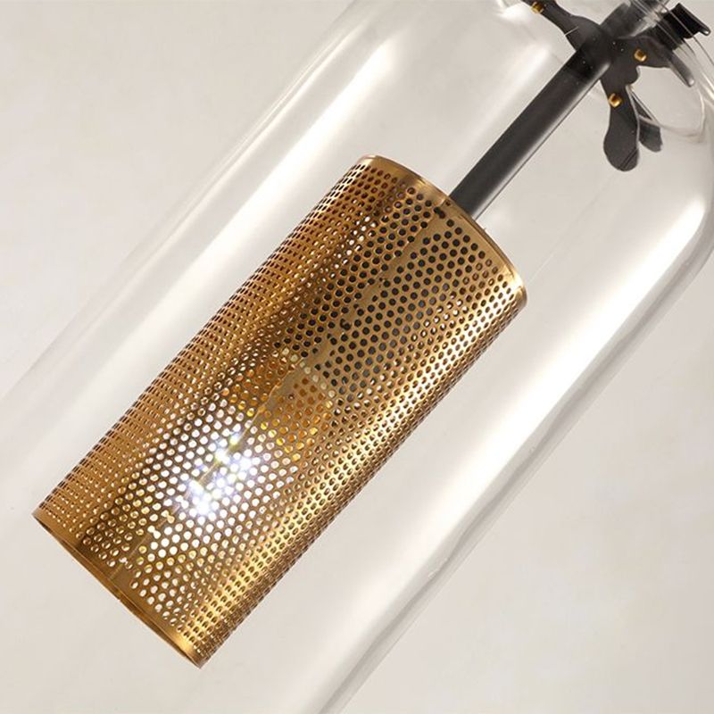 Pill Capsule Clear Glass Wall Sconce Postmodern 1-Light Wall Hanging Light with Mesh Cage