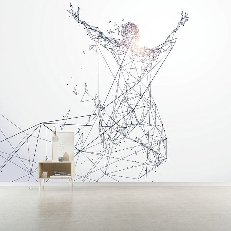 3D Geometric Man Jumping Murals Minimalistic Washable Office Wall Art, Made to Measure