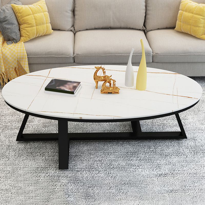 Modern Style Solid Slate Top White Gold/white/black Gold/grey Oval Coffee Table