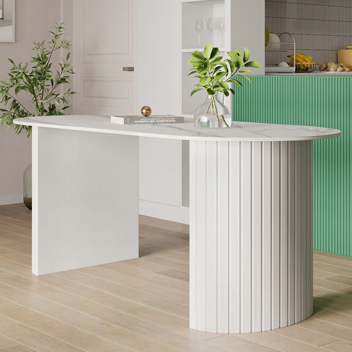 Metal Modern Oval Dining Table White Sintered Stone Table for Dining Room and Kitchen