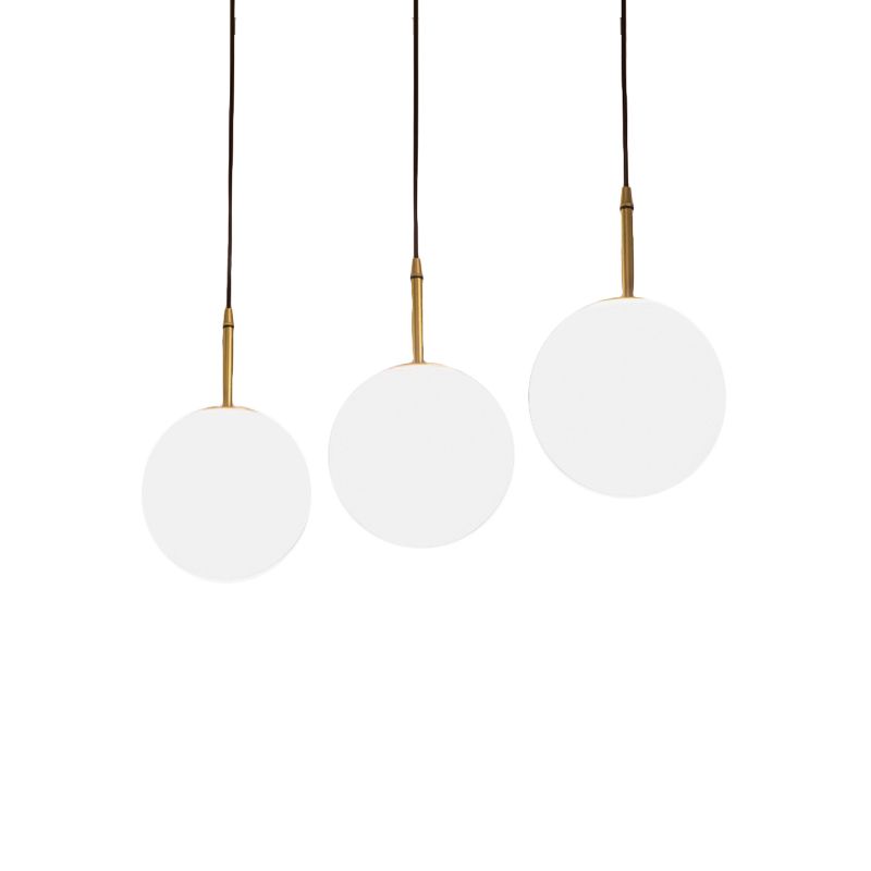 One Light Round Ceiling Pendant Light Modern Brass White Glass Hanging Lamp for Dining Room, 6"/8" Wide