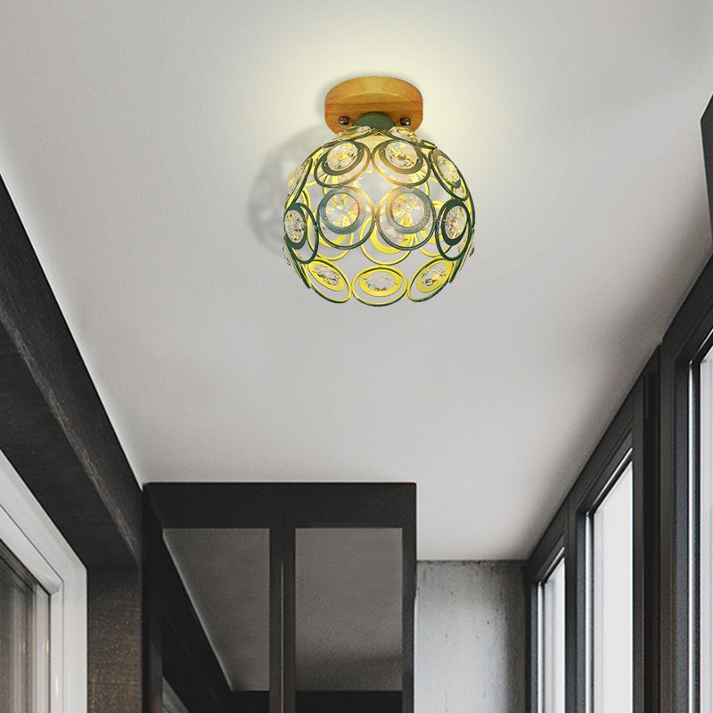 1 Head Pink/Green/Gray Flush Mount Lighting with Global Metal Lampshade Nordic Flush Mount Lamp for Foyer