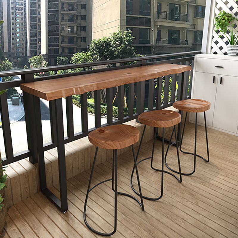 Modern Bar Table Black Iron Solid Wood Pub Table with Double Pedestal for Patio
