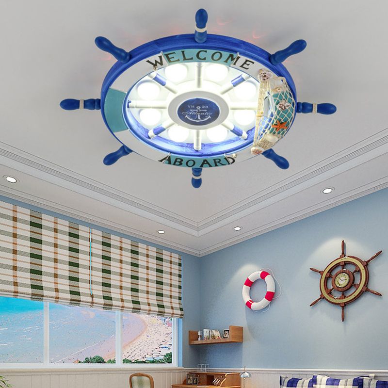 Children's Room Ceiling Light Fixture Creative Boy Bedroom Study Room Cartoon Pirate Ship Rudder Mediterranean Style LED Eye Protection Lighting
