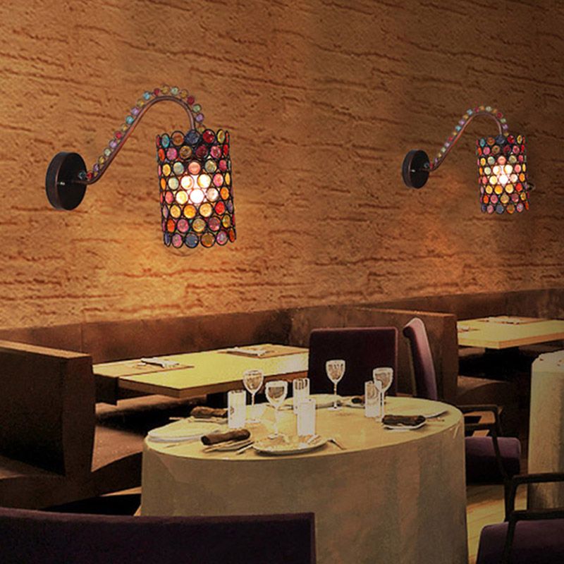 Rust 1 Head Sconce Light Fixture Art Deco Metal Cylinder Wall Lamp Shade for Restaurant