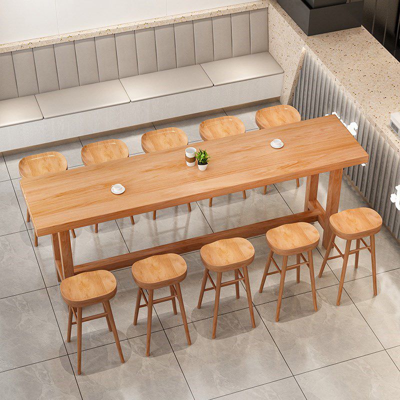 1/5/6/11 Pieces Modern Bar Table Set Rectangle Pine Wood Bistro Set with Footrest