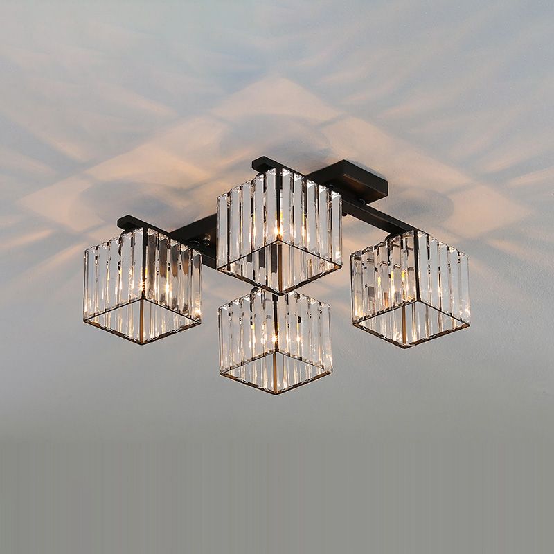 Plafonnier encastré en cristal contemporain avec luminaire cubique pour salon