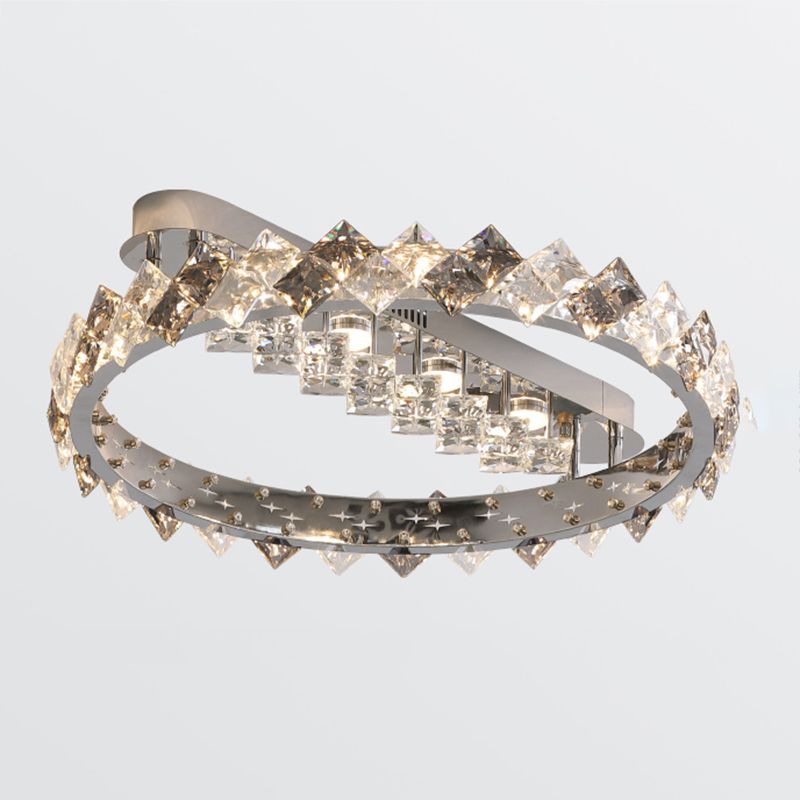 Modern Circular Flush Light Fixture Crystal 1 Light Flushmount Lighting in Grey