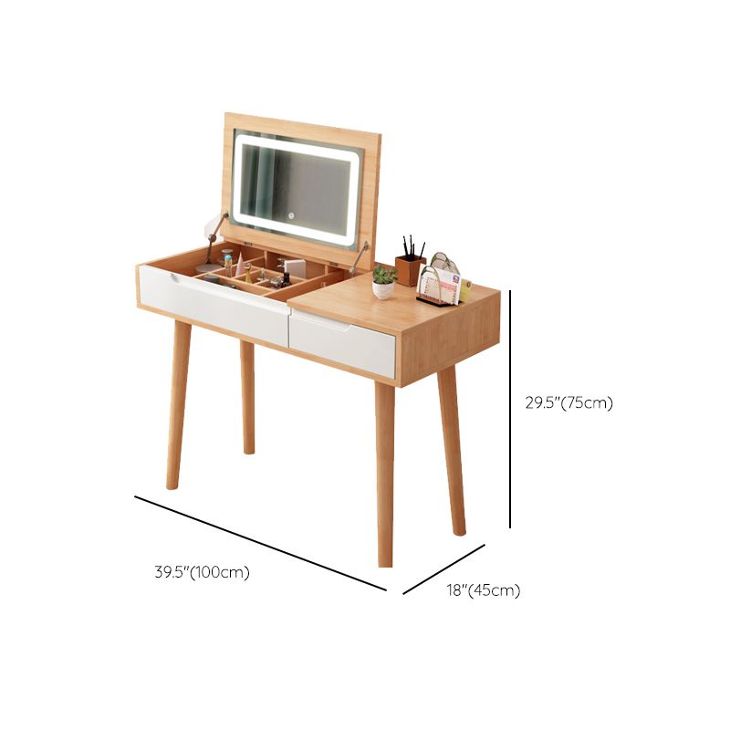 Modern Rubberwood Dressing Table Set with Stool 1-Mirror Wood Vanity Table