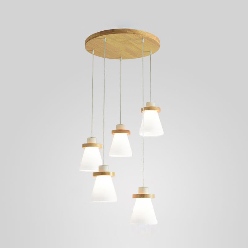 Bois massif conical suspension du plafond de plafond en verre blanc minimaliste pour salle à manger