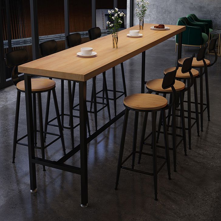 Solid Wood Bar Dining Table Industrial Bar Dining Table with Black Trestle Base