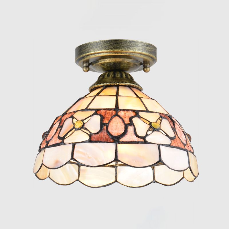 1 - Bulbo Flower Mini Flush Light Fixture Tiffany Beige / Pink / Orange Natural Shell Close to Massimale Lamp