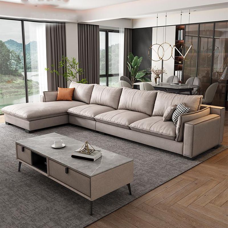 Recessed Arm Sofa & Chaise 129.92" W 66.93" x D 31.5 H" x Loose Back Sofa, Faux Leather