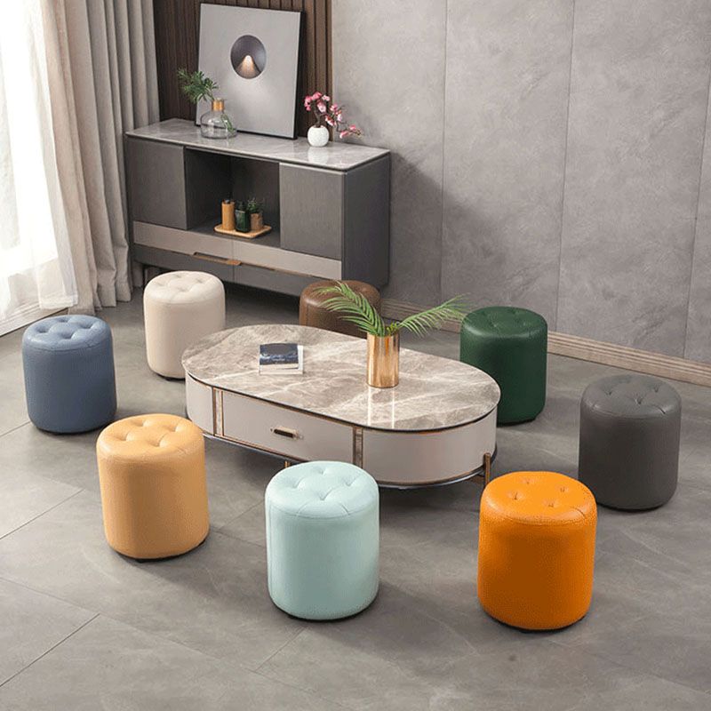 Modern Orange Pouf Water Resistant Round Pouf for Living Room